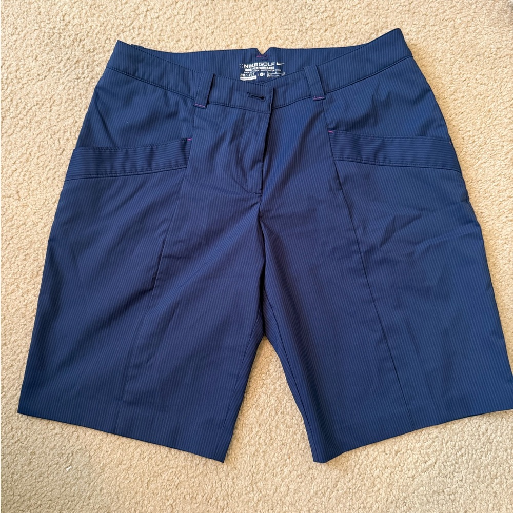 Nike Women's Navy Pinstripe Golf Bermuda Shorts 8 tour performance dry fit